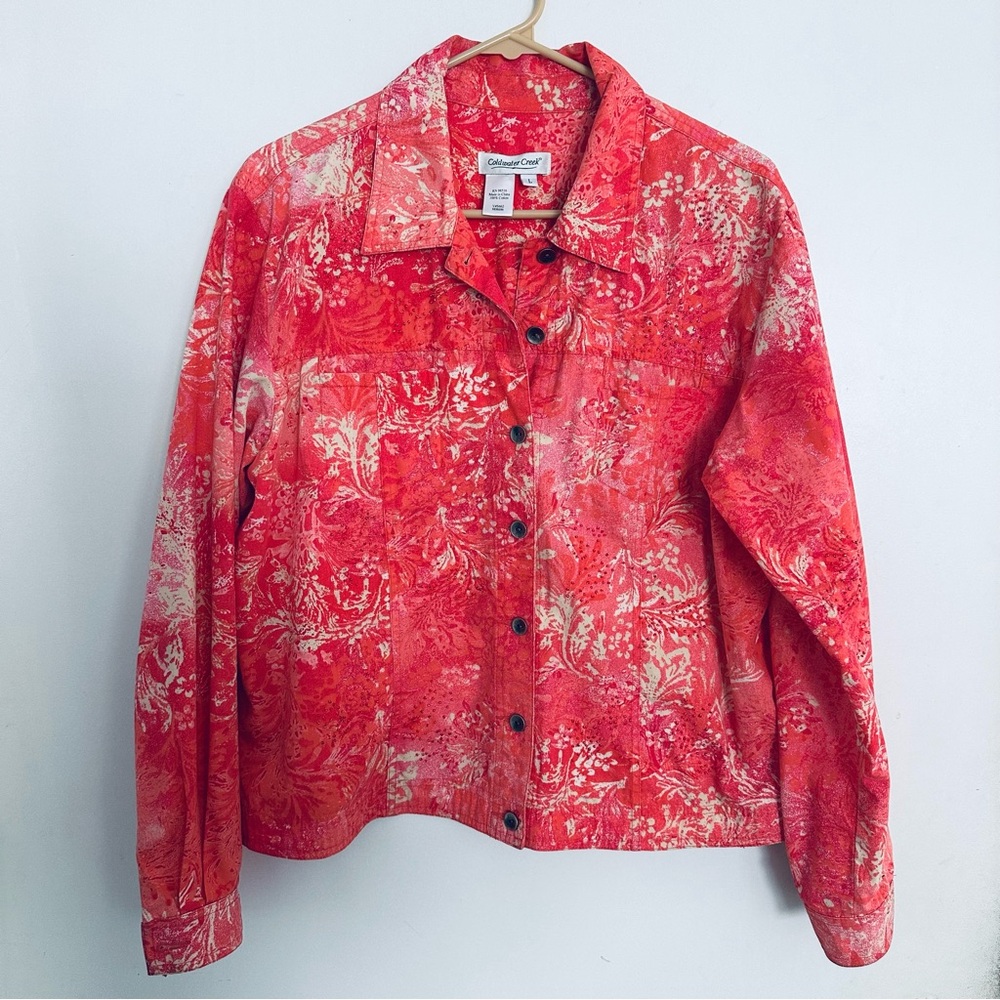 Coldwater Creek‎ White and Pink Jean Jacket